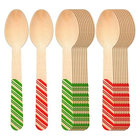 Hoolerry Disposable Wooden Spoons – Red, Green · Striped Style