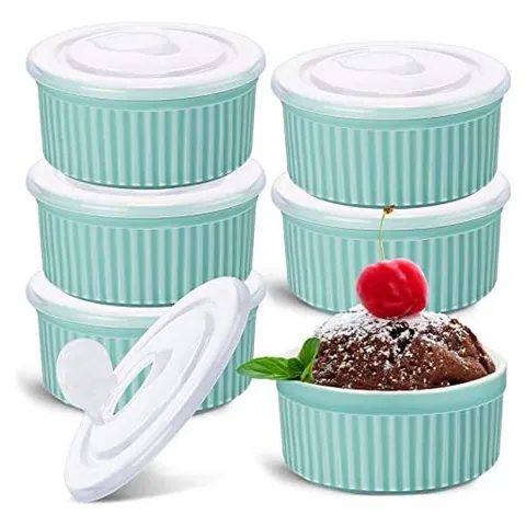 Hoolerry Porcelain Ramekins with Lids, 8 oz – Blue