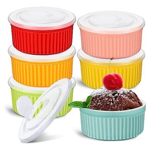 Hoolerry Porcelain Ramekins with Lids, 8 oz – Multi Colors