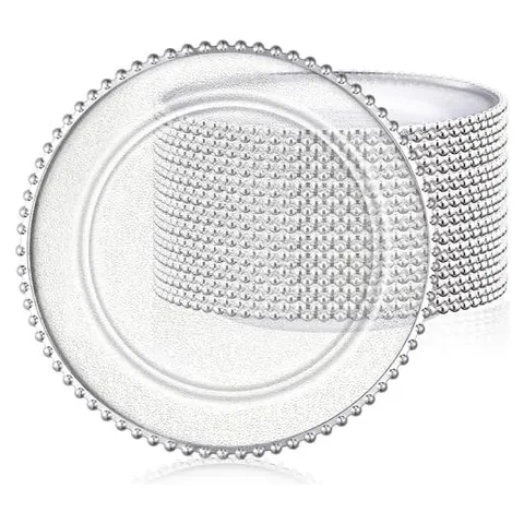 Hoolerry Clear Charger Plates, 13 in – Silver