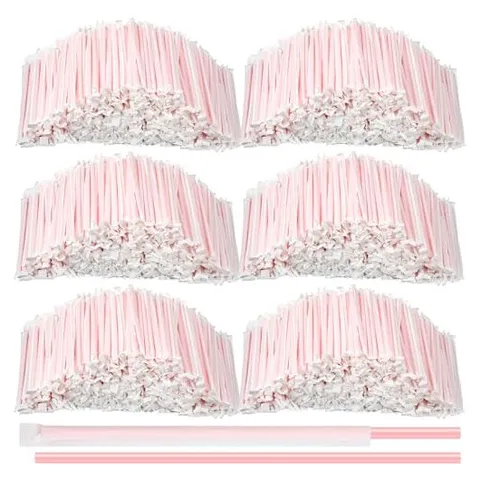 Hoolerry Individually Wrapped Plastic Straws – Pink