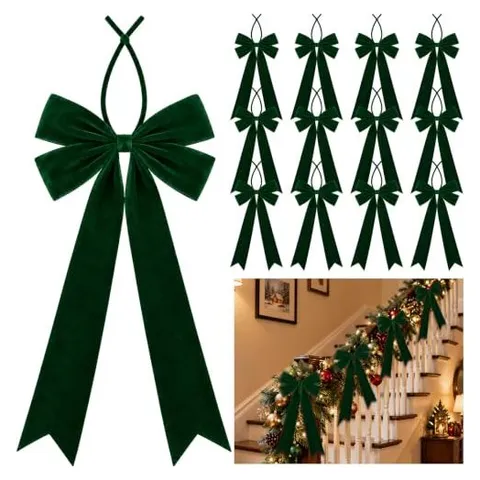 Hoolerry Large Velvet Ribbon Bows, 12 × 26 in – Green